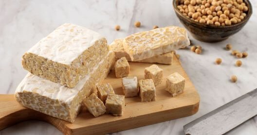 Tempeh fermentado proteico muy nutritivo ideal para veganos